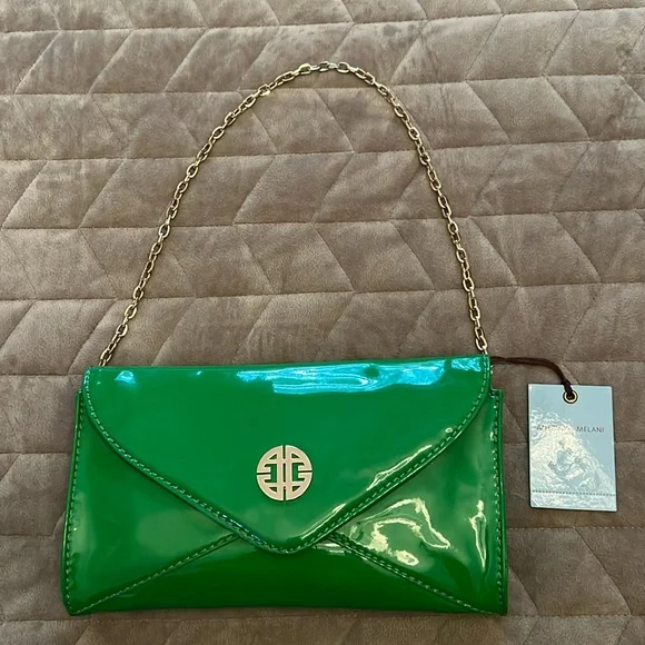 Antonio Melani Green Ava convertible Clutch or Shoulder Bag w/ gold chain strap - Picture 1 of 17